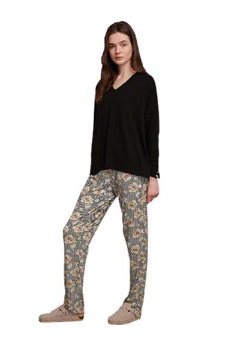 Γυναικεία πυτζάμα Penye Mood  - Εμπριμέ - Μαύρη