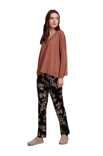 Γυναικεία πυτζάμα Penye Mood  - Εμπριμέ - Μαύρο - Καφέ