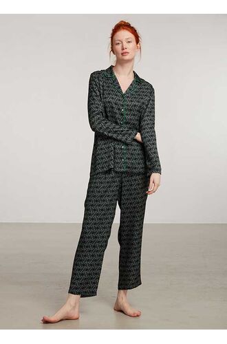 Γυναικεία πυτζάμα Penye Mood  - Εμπριμέ - Σκούρο πράσινο