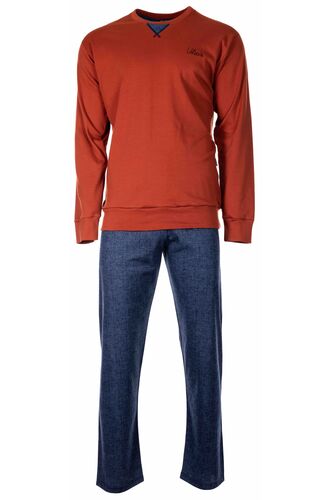 Ανδρική πυτζάμα Pink Label - Κεραμιδί - Μπλε παντελόνι