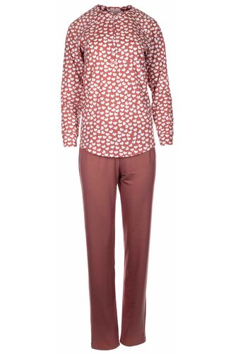 Γυναικεία Πυτζάμα Pink Label - Κόκκινη μπλούζα σχέδιο - Κεραμιδί παντελόνι - Βαμβακερή