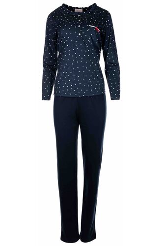 Γυναικεία Πυτζάμα Pink Label - Μπλε Πουά μπλούζα - Σκούρο Μπλε παντελόνι - Βαμβακερή