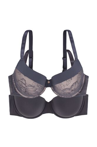 Σουτιέν Dorina Alice - 1+1 ΔΩΡΟ - Γκρι Δαντέλα - Γκρι - Μεγάλα μεγέθη - Cup D E