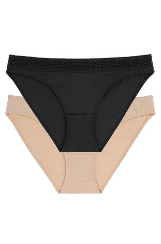 Γυναικείο Slip Dorina Glow - Κανονικό - Μαύρο & Μπεζ - 2 Pack