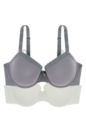 Σουτιέν Dorina Lila - 1+1 ΔΩΡΟ - Γκρι & Λευκό - Μεγάλα μεγέθη - Cup D E