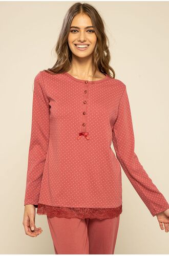 Γυναικεία πυτζάμα Noidinotte - Κεραμιδί πουά - Κουμπάκια