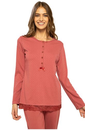 Γυναικεία πυτζάμα Noidinotte - Κεραμιδί πουά - Κουμπάκια OVERSIZED