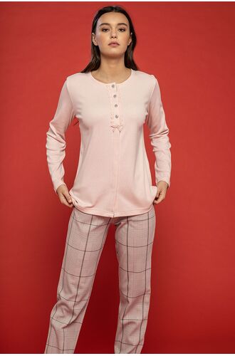 Γυναικεία πυτζάμα Noidinotte - Σεμιζιέ Ροζ - Καρό Παντελόνι