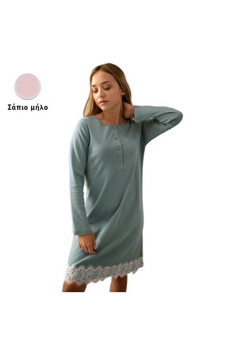 Γυναικείο νυχτικό Happy Family - Σάπιο Μήλο - Μακρύ  Μανίκι