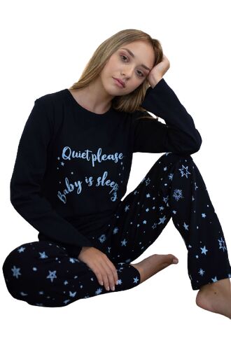 Γυναικεία πυτζάμα Happy Family - Σκούρο Μπλε - Εμπριμέ Παντελόνι