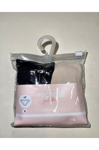 Slip Κανονικό Promise 2 Pack - Μαύρο Μπεζ - laser cut - Δαντέλα Πίσω - Χωρίς ραφές - 2 Τεμάχια