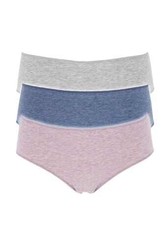 Γυναικείο Slip Midi Κανονικό Cotonella - Γκρι/Σιέλ/Ροζ - Οικολογικό βαμβάκι - 3 Τεμάχια