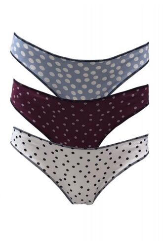 Γυναικείο Slip Brazil Cotonella - Λευκό/Σιέλ/Μπορντώ Πουά - Οικολογικό βαμβάκι - 3 Τεμάχια