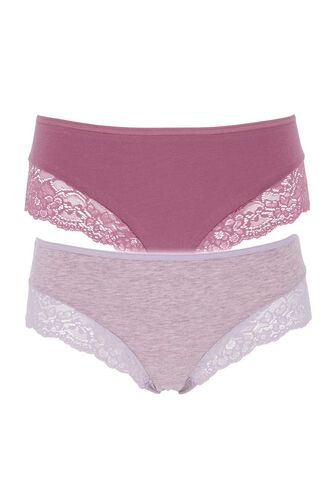 Γυναικείο midi slip Cotonella - Ψηλόμεσο - Οικολογικό βαμβάκι - 2 pack - Λιλά/Ροζ