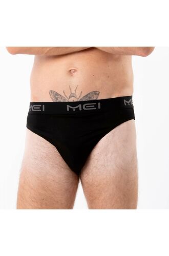 Ανδρικό slip MEI - Μαύρο - Cotton - Φαρδύ εξωτερικό λάστιχο
