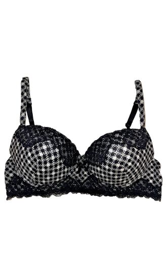 Σουτιέν Lida Push Up - Viscose - ¨Ασπρο Μαύρο - Pied de Poule - Cup B - Balcony