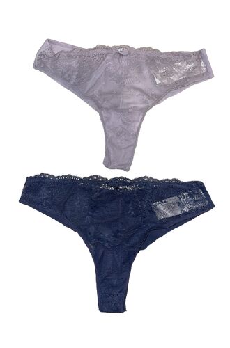 Slip Brazil Promise 2 Pack - Μπλε/Σιέλ - laser cut - Δαντέλα Εμπρός - Χωρίς ραφές  - 2 Τεμάχια