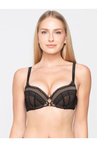 Γυναικείο Σουτιέν Balconette Luna - Μαύρο - Δαντέλα - Cup D - Polyamide - Regular Fit