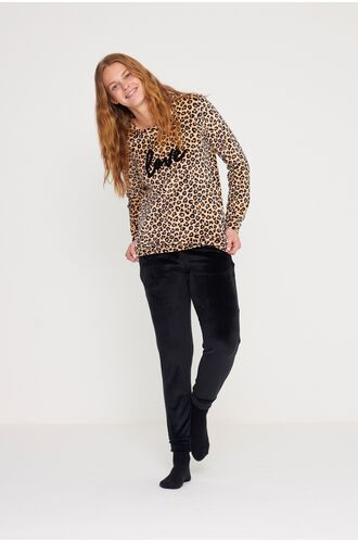 Γυναικεία πυτζάμα Noidinotte - Βελουτέ - Μαύρο παντελόνι - Animal Print - Regular Fit - Polyester