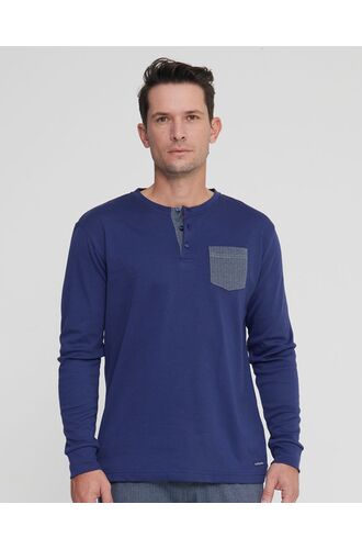 Ανδρική πυτζάμα Noidinotte - Μπλε - Γκρι Ψαροκόκαλο - Regular Fit - Cotton