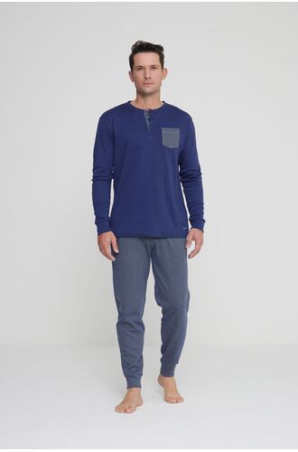 Ανδρική πυτζάμα Noidinotte - Μπλε - Γκρι Ψαροκόκαλο - Regular Fit - Cotton