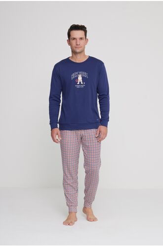 Ανδρική πυτζάμα Noidinotte - Μπλε print - Καρό παντελόνι - Regular Fit - Cotton