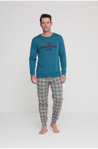 Ανδρική πυτζάμα Noidinotte - Πετρόλ - Καρό παντελόνι - Regular Fit - Cotton