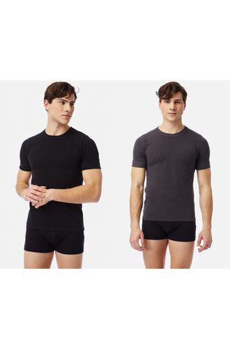 Ανδρικό φανελάκι Minerva Sporties - Μαύρο - Γκρι - Κοντομάνικο - 2 Pack - Regular Fit - Cotton