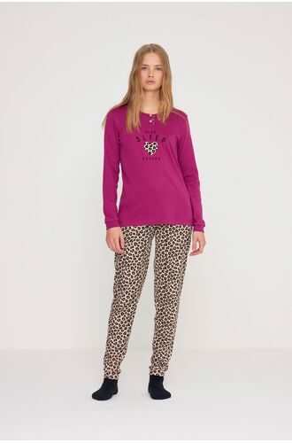 Γυναικεία πυτζάμα Noidinotte - Φούξια - Animal Print παντελόνι - Regular Fit - Cotton