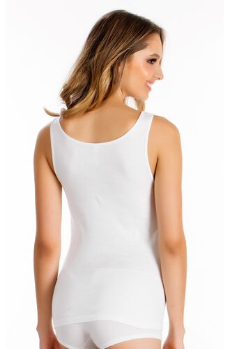 Γυναικείο φανελάκι Minerva - Λευκό Rib - Αμάνικο - Σατέν ρέλι - 2 Pack - Regular Fit - Cotton