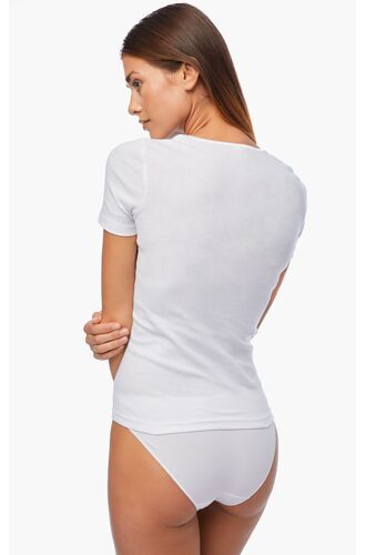 Γυναικείο φανελάκι Minerva - Λευκό Rib - Κοντομάνικο - Σατέν ρέλι - 2 Pack - Regular Fit - Cotton