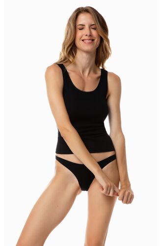 Γυναικείο φανελάκι Minerva - Μαύρο Rib - Αμάνικο - Σατέν ρέλι - 2 Pack - Regular Fit - Cotton