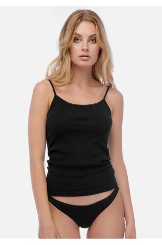 Γυναικείο φανελάκι Minerva - Μαύρο Rib - Τιράντα - Σατέν ρέλι - 2 Pack - Regular Fit - Cotton