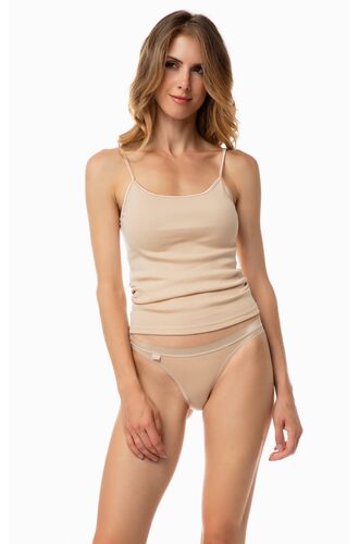 Γυναικείο φανελάκι Minerva - Μπεζ Rib - Τιράντα - Σατέν ρέλι - 2 Pack - Regular Fit - Cotton