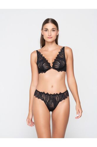 Γυναικείο String slip Luna - Ζακάρ Μαύρη Δαντέλα - Sexy διαφάνεια - Polyamide - Regular Fit