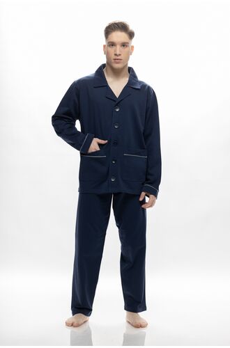 Ανδρική πυτζάμα Galaxy - Μπλε με πουκάμισο - Regular Fit - Cotton
