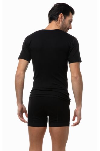 Ανδρικό φανελάκι Minerva - Κοντομάνικο - Ανοιχτή λαιμόκοψη - Μαύρο - 2 Pack - Regular Fit - Cotton