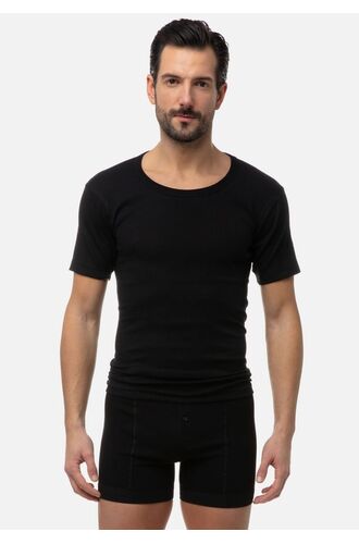 Ανδρικό φανελάκι Minerva - Κοντομάνικο - Ανοιχτή λαιμόκοψη - Μαύρο - 2 Pack - Regular Fit - Cotton