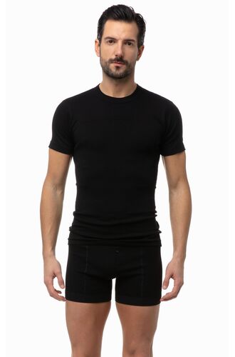 Ανδρικό φανελάκι Minerva - Μαύρο - Κοντομάνικο - Κλειστή λαιμόκοψη - 2 Pack - Regular Fit - Cotton