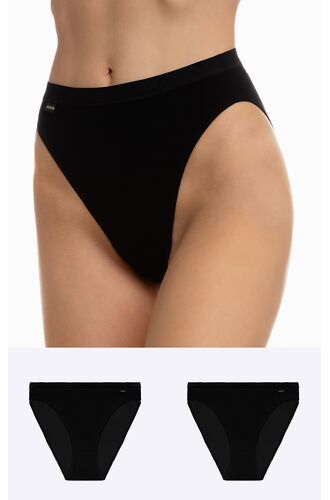 Γυναικείο Brazil slip Minerva - Μαύρο - Ψηλόμεσο - 2 Pack - Regular Fit - Cotton