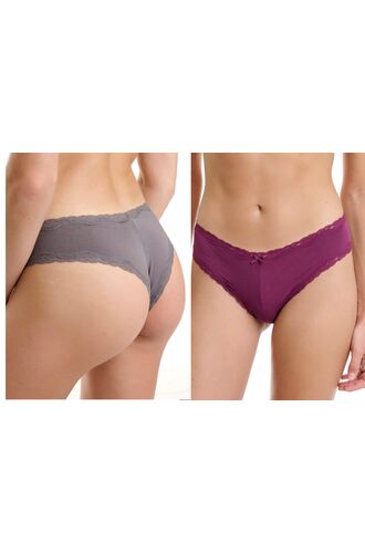 Γυναικείο brazil slip Walk - Δαντέλα - Μονόχρωμο Brief από ίνες bamboo - Regular Fit - 2 pack