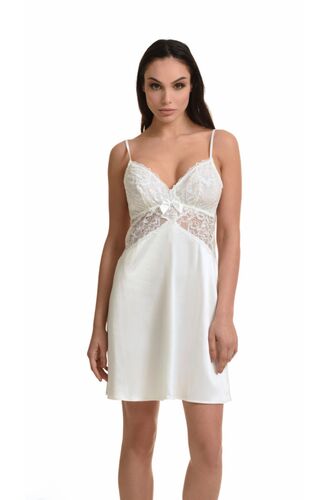 Νυφικό νυχτικό Miss Rosy - Σατέν Ιβουάρ - Δαντέλα