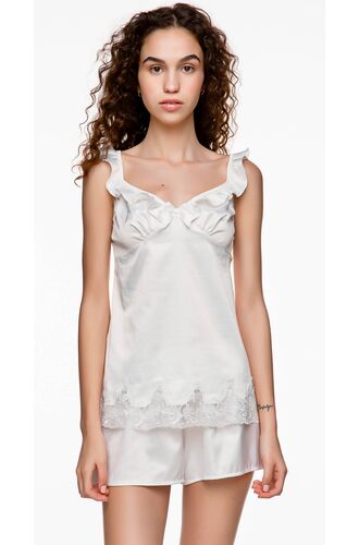 Νυφικό Baby doll Miss Rosy - Σατέν Ιβουάρ - Δαντέλα