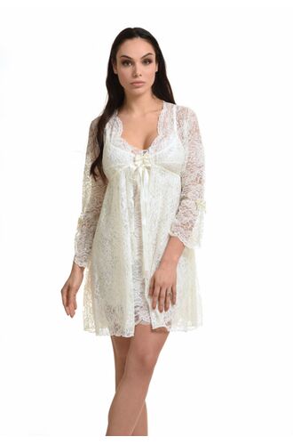 Νυφική ρόμπα Miss Rosy - Δαντέλα Ιβουάρ - Σατέν κορδέλα