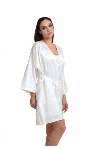 Νυφική ρόμπα Miss Rosy - Σατέν Ιβουάρ με ζώνη