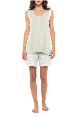 Γυναικεία πυτζάμα Pink Label - Εμπριμέ σορτσάκι - Αμάνικη μπλούζα