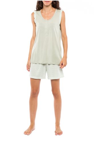 Γυναικεία πυτζάμα Pink Label - Εμπριμέ σορτσάκι - Αμάνικη μπλούζα