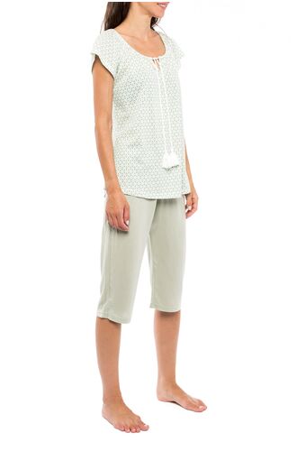 Γυναικεία πυτζάμα Pink Label - Μέντα κάπρι - Γεωμετρικό Print