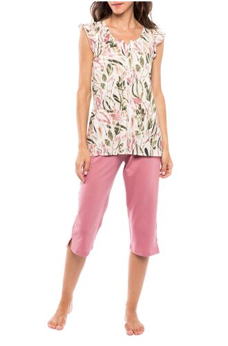 Γυναικεία πυτζάμα Pink Label - Ροζ κάπρι - Αμάνικη εμπριμέ