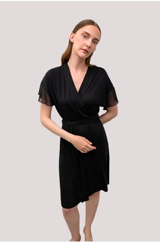 Γυναικεία ρόμπα Vamp - Σταυρωτή - Κοντό μανίκι - Μαύρη